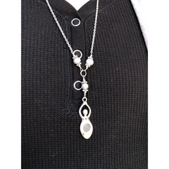Silver Goddess Pendant Necklace: Pewter Charm with Freshwater Pearls