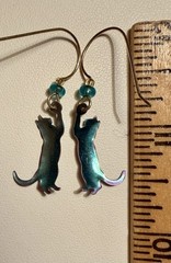 Estate Vintage Holly Yashi Cat Earrings Blue Purple Yellow Niobium Blue Crystal