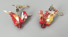 Japanese Traditional Origami Tsuru Bird Crane Design Earrings Red/White/Yellow