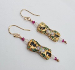 FABULOUS Artisan Vintage Inspired Dangle Earrings Cloisonne Swarovski GF Hooks