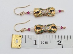 FABULOUS Artisan Vintage Inspired Dangle Earrings Cloisonne Swarovski GF Hooks
