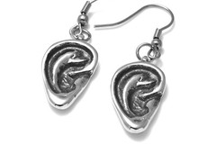 Ear Earrings, Human Anatomy Jewelry in Pewter with Stainless Steel Hooks