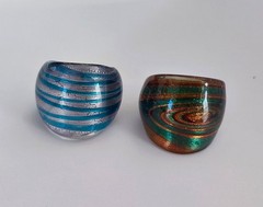 Murano Style Art Glass Domed Rings Size 8.5 and 7 Statement Brown Blue Lot of 2