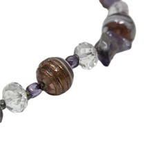 Purple Venetian Murano Glass, Clear Crystal, Amethyst Chip Beaded Necklace 20″
