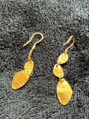 Yossi Harari 24k yellow gold Hammered dangle earrings signed, stamped
