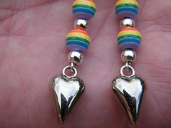4 PAIRS Silver Hearts & Rainbow Beads Earrings Silver 3″ Drops Ear Wires NEW!