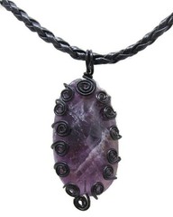 Amethyst Spiderweb Necklace: Handcrafted Black Wire Wrap Pendant