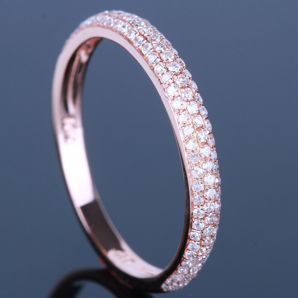 10K Rose Gold Pave .32Ct Genuine Diamond Jewelry Engagement Ring Wedding Band