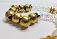 Necklace handmade, beaded jewelry set & bracelet, brown/gold, different material