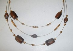 Gorgeous Brown Agate Gold Beaded Triple Layered Necklace-18″L