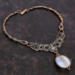 Handmade Rainbow Moonstone Copper Wire Wrapped Amulet Necklace 18″