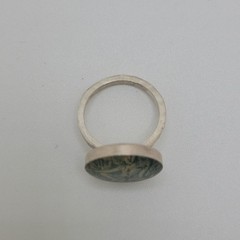 Artisan made green stamp ring silver. Size 5