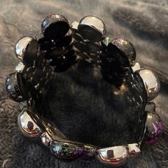 Purple Silver Beaded Stretch Scrunchie Bracelet Statement Cuff