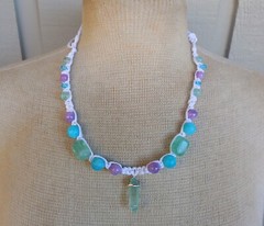 Fluorite Double Terminated Point Adjustable Hemp Necklace Larimar Gemstone Beads