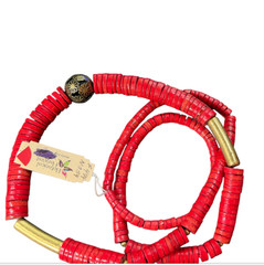 Tribal Boho Deep Pink Bead Statement Necklace 34″ Botanical Harvest Philippines