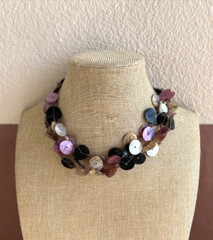 Pink Black White Mother Of Pearl Shell Cluster Four Strand Necklace 16 1/2″