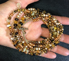 Freshwater Pearl Multi Strand Natural Gemstone Necklace Copper Bronze Gold 8480