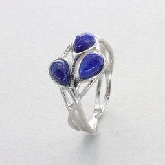 Triple Pear / Drop Blue LAPIS LAZULI Leaf Ring – 925 STERLING SILVER #102e
