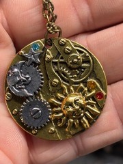 Vintage ARTISAN Steampunk WATCH Celestial SUN MOON Watch Gears PENDANT NECKLACE