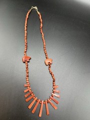 Goldstone Bear Fetish Beaded Statement Necklace 17” Southwestern Style