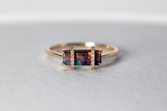 Opal Bar Ring 14K Gold Unique Boulder Opal Diamond Ring