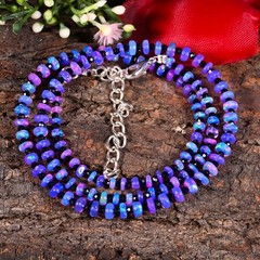 Purple Ethiopian Welo Opal Necklace Black Spinel Handmade Gemstone