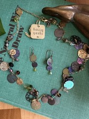 Holly Yashi Dangle Necklace & Drop Earrings Gold Tone Colorful crystals