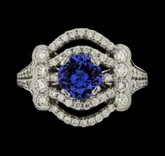 3.14CT Round Cut Blue Tanzanite With 1.44CT Genuine White CZ Antique Unique Ring