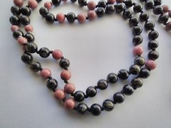 Mala 108 Beads, Flower Obsidian, Rhodonite & Onyx Hand knotted Mala Necklace