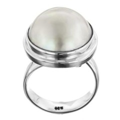 GENUINE 15MM SOUTH PACIFIC WHITE MABE PEARL 925 STERLING SILVER ADJ ring