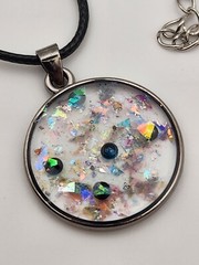 Handmade Epoxy Pendant Necklace Jewelry Blue Multicolor 18″ long 1.5mm Wax Rope
