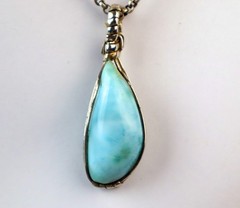 Handcrafted Natural Sky Blue Larimar .925 Sterling Silver Pendant 45mm