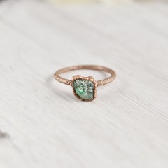 Size 7.5 Raw Emerald Ring, Antique Copper, Natural Stone Crystal, Boho Jewelry