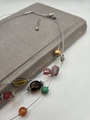 Silver memory wire choker necklace Rainbow Chunky Bead Mermaid Y2k Vintage