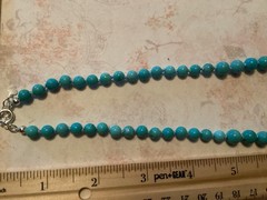 Sterling Silver Hand Knotted Round Blue Turquoise Beaded Necklace 22-23”