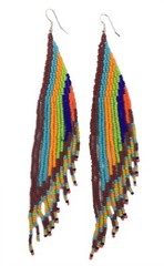 BEADED HANDMADE NEW BLUE ORANGE BROWN HOOK FASHION EARRINGS E54/21