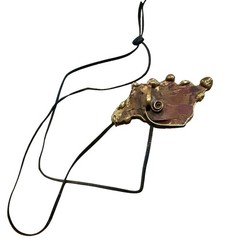 Vintage Artisan-Made Brutalist Modernist Copper Brass Statement Necklace Pendant