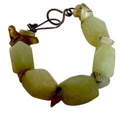 Chunky Pale Green Gemstone Bead Statement Bracelet Bohemian Hook Clasp
