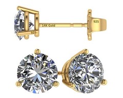 Yellow Gold Plated 925 Sterling Silver Stud Earrings With 1.5 Ct. Cubic Zirconia