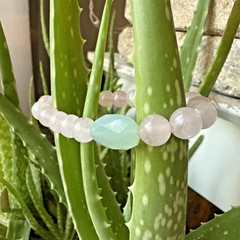 STACKABLE ENERGY BRACELET Seafoam Green CHALCEDONY PINK ROSE QUARTZ Heart Chakra