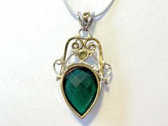 Handcrafted Sterling Silver Pendant with 15x19mm Nano Emerald & 4mm Peridot