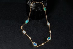 Beautiful Australian Black Opal Diamond Bracelet in 18K Yellow Gold