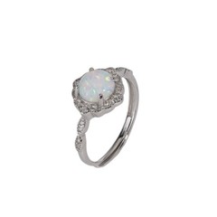Opal Ring in Sterling Silver Adjustable Open Stackable Ring Simulated Opal Ring