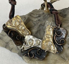 90s Artisan Abstract Jewelry Set Earrings Bracelet Swirl Bronze Silver Rustic