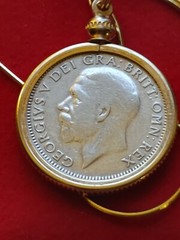 1933 British Silver Shilling Pendant on 20″ 18k Gold Filled Italian Chain 25mm