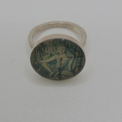 Artisan made green stamp ring silver. Size 5