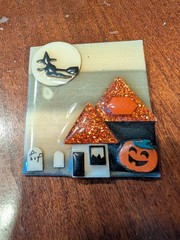 House Pins By Lucinda Halloween Ghosts Glitter Tower Black Cat RIP Gravestone