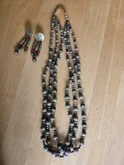 Unakite Jasper Necklace Earrings Set Natural Stone Beaded Sun Tribal Handmade