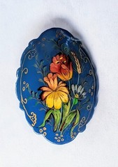 4 Lacquer Russian Pins Brooch Handmade Signed Painted Floral Flowers