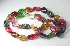 Quartz Necklace Multi Color Rainbow Dyed Gemstone Hand Tied Silk Knotted 18″